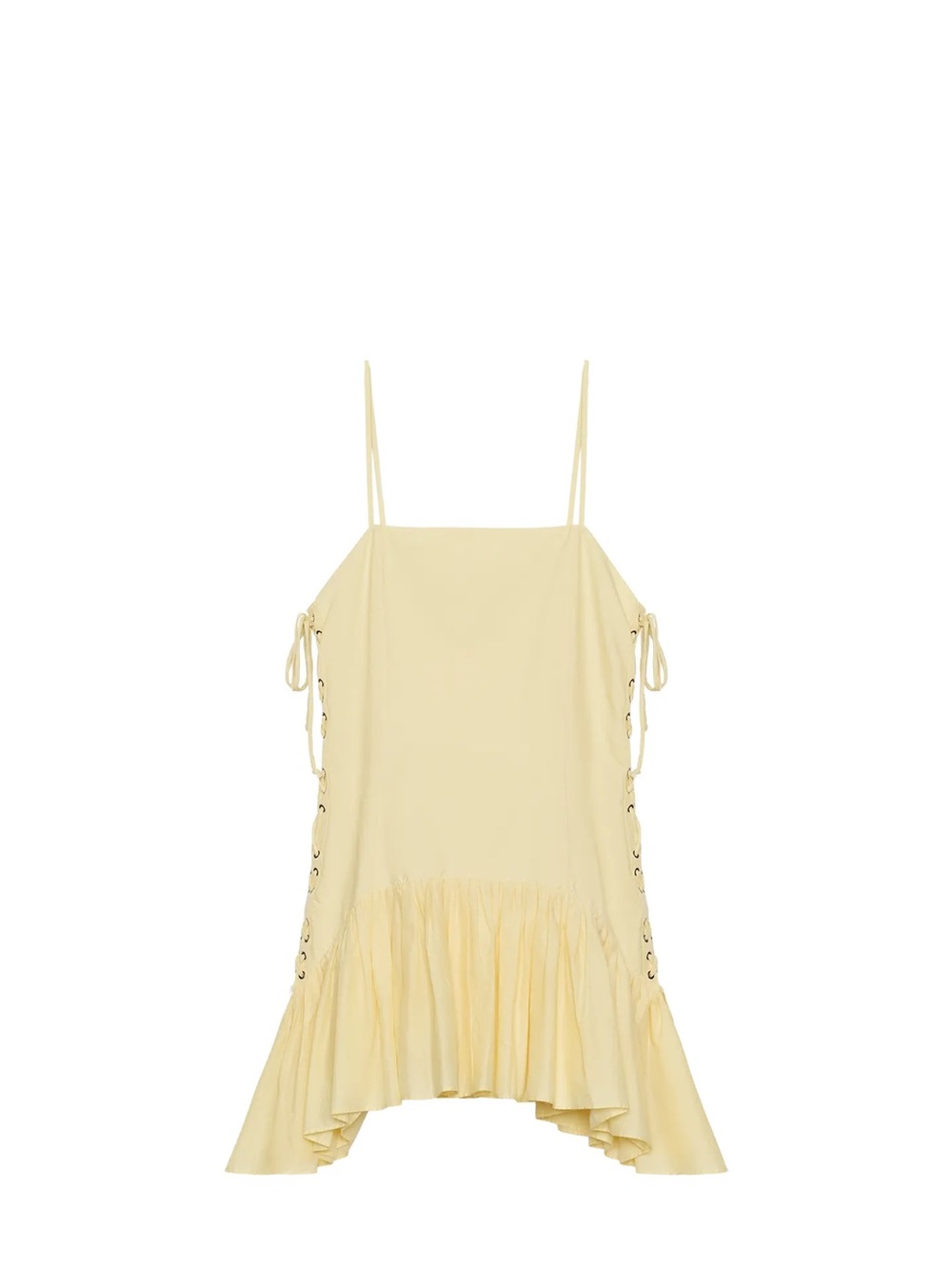 ZARA New without tags Light Yellow Ruffle-Hem Spaghetti Strap Dress